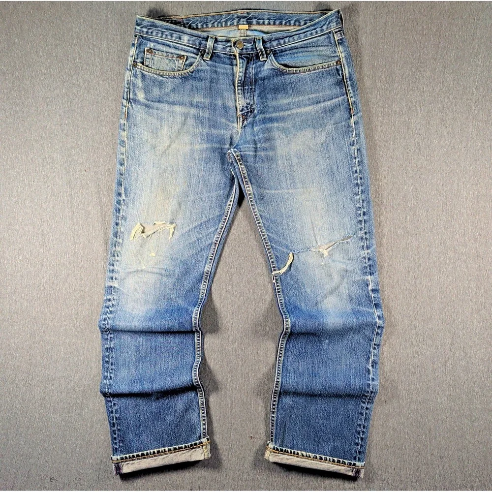 Y2K Selvedge Denim Jeans Bootcut 32x32 Banana Republic Distressed Whisker Fade